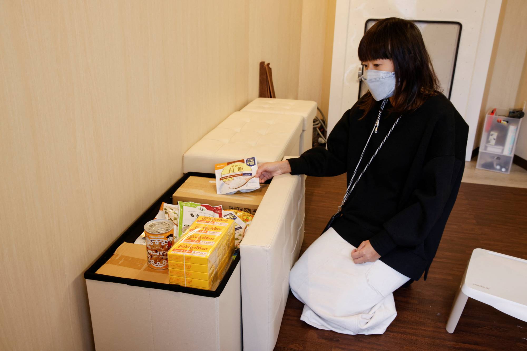 Morohoshi keeps a stock of emergency food inside her family's bomb shelter. | Reuters