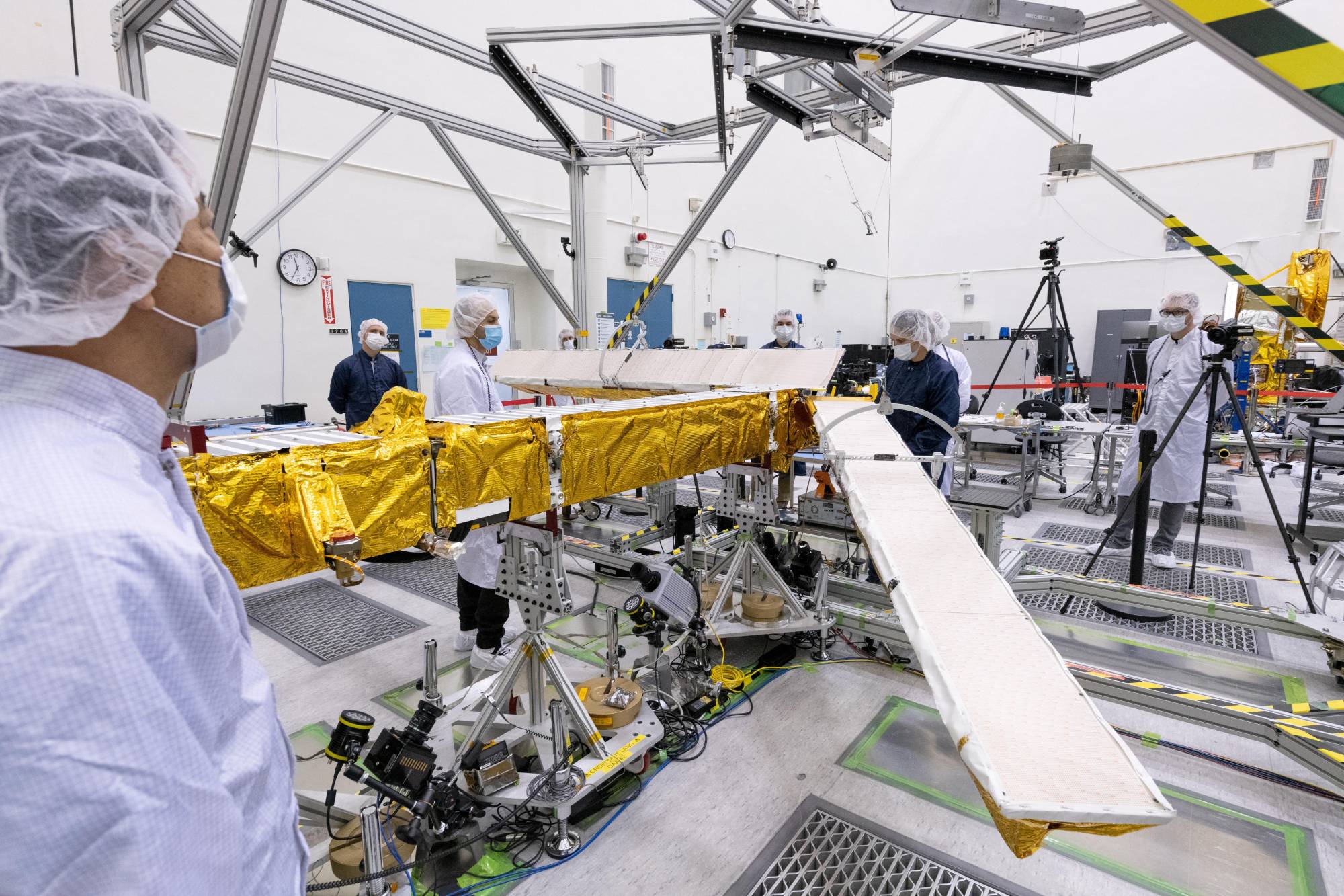 Members of the international Surface Water and Ocean Topography radar satellite mission test one of the antennas at NASA's Jet Propulsion Laboratory in Pasadena, California. | NASA / JPL-Caltech / via REUTERS