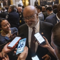 Jan. 6 Committee chairman Bennie Thompson speaks to reporters following a ceremony to honor the U.S. Capitol Police and D.C. Metropolitan Police who defended the Capitol during the Jan. 6, 2020 insurrection, in Washington on Dec. 6. | HAIYUN JIANG / THE NEW YORK TIMES