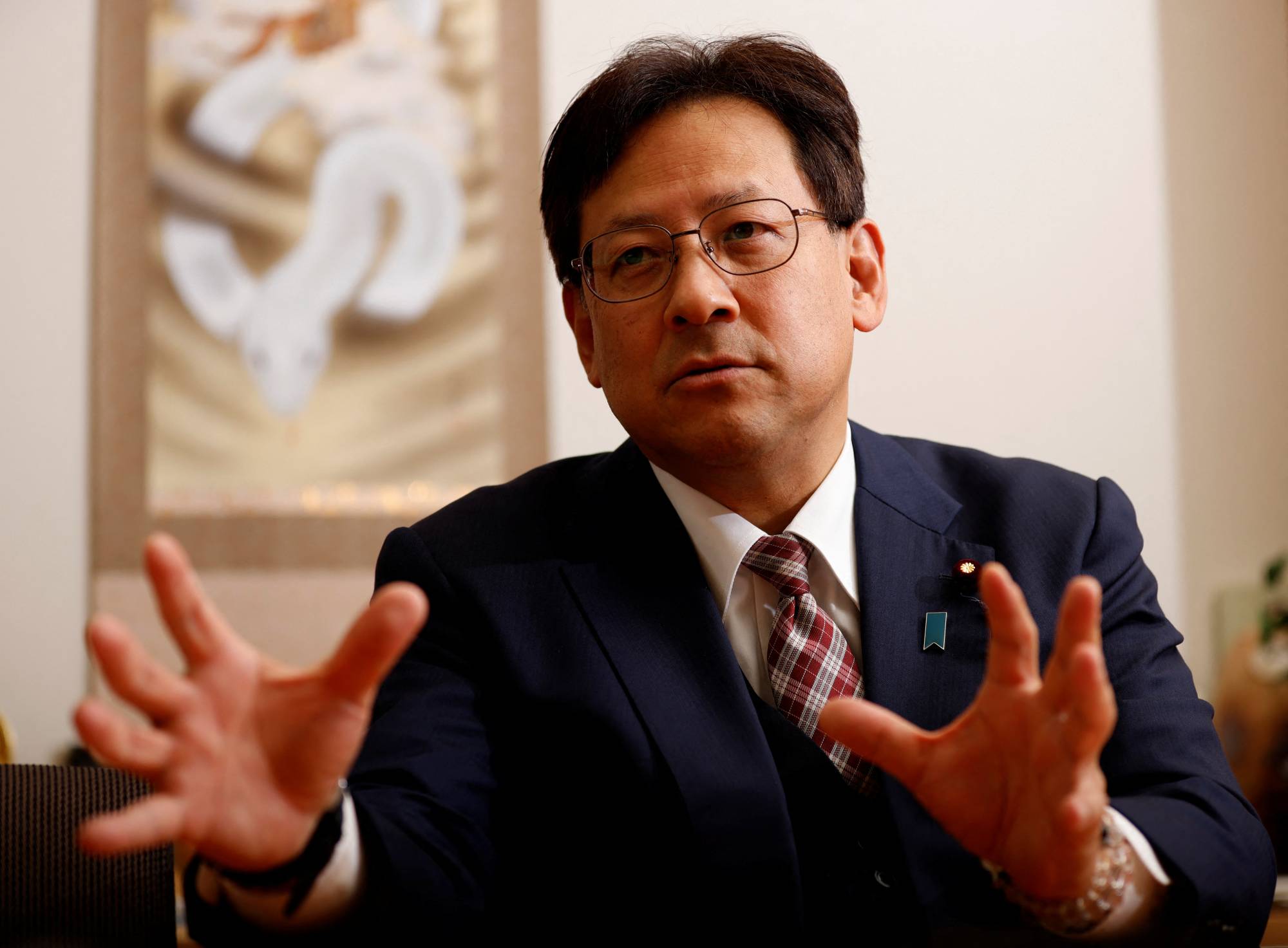 Yoshihiro Seki, the secretary-general of the LDP's group on chip strategy, during an interview on Friday. | Reuters 