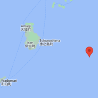 The epicenter of the earthquake that struck Tuesday at 11:25 p.m. off Amami Oshima, Kagoshima Prefecture | GOOGLE MAPS