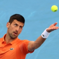 Novak Djokovic serves against Quentin Halys during the Adelaide International, in Adelaide, Australia, on Thursday. | REUTERS