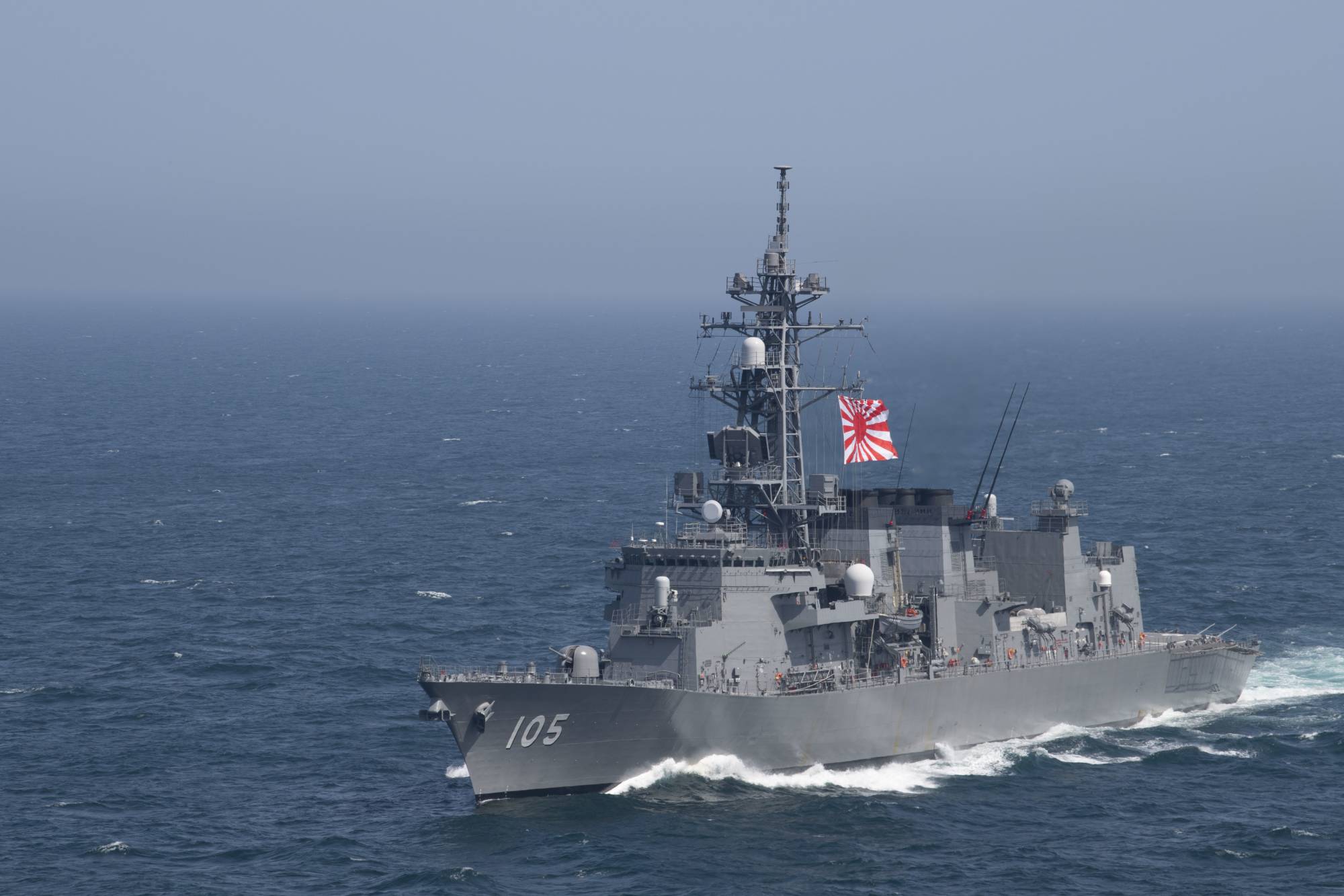 The Maritime Self-Defense Force destroyer JS Inazuma sails in formation during a U.S.-Japan bilateral exercise in the Sea of Japan last April. | U.S. NAVY