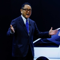 Toyota President Akio Toyoda attends an event at Tokyo Auto Salon 2023 at Makuhari Messe in Chiba on Friday. | REUTERS