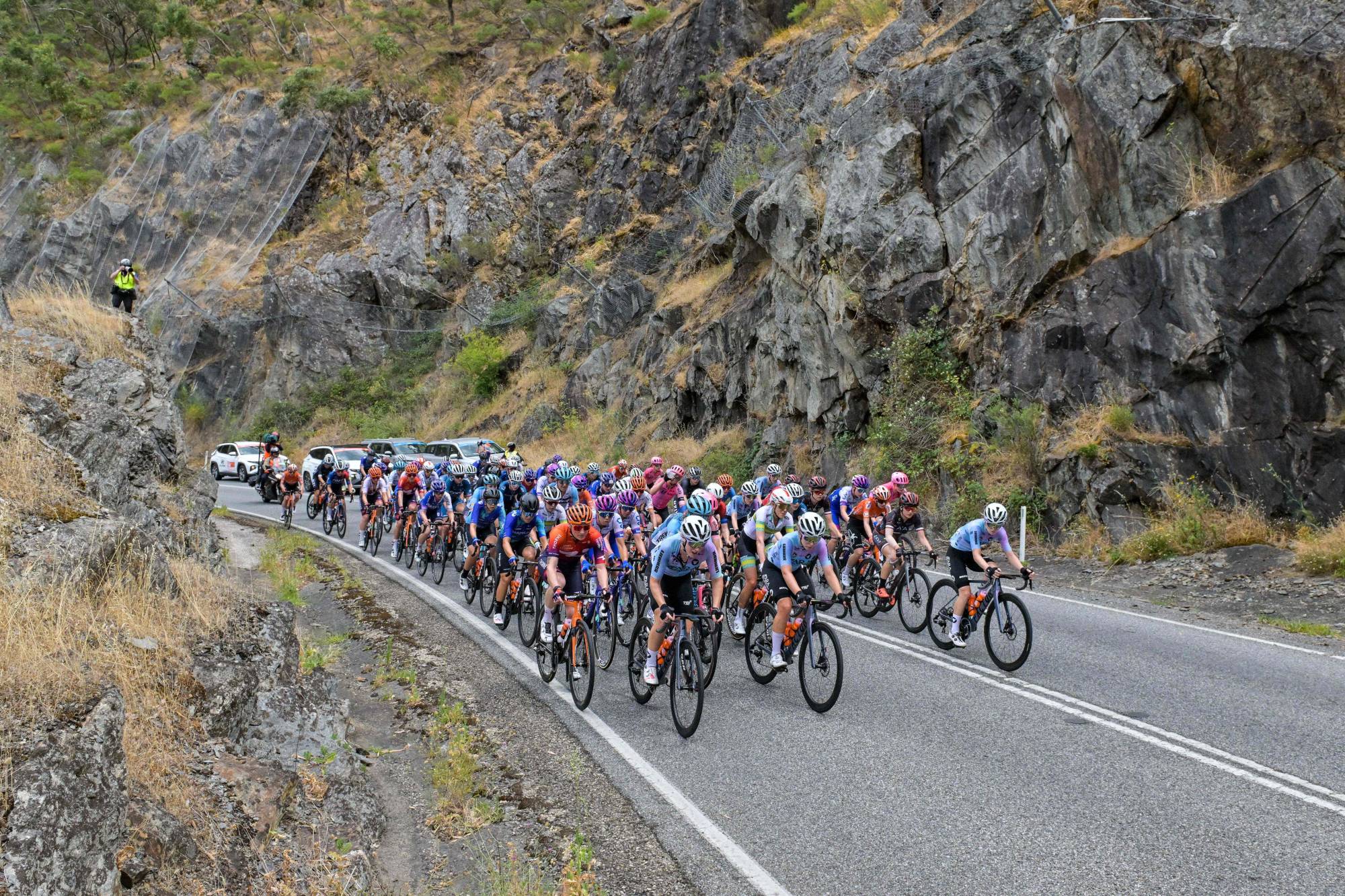 Competitors in the Women's Tour Down Under ride along Gorge Road during the third stage of the event in Adelaide on Tuesday. | AFP-JIJI