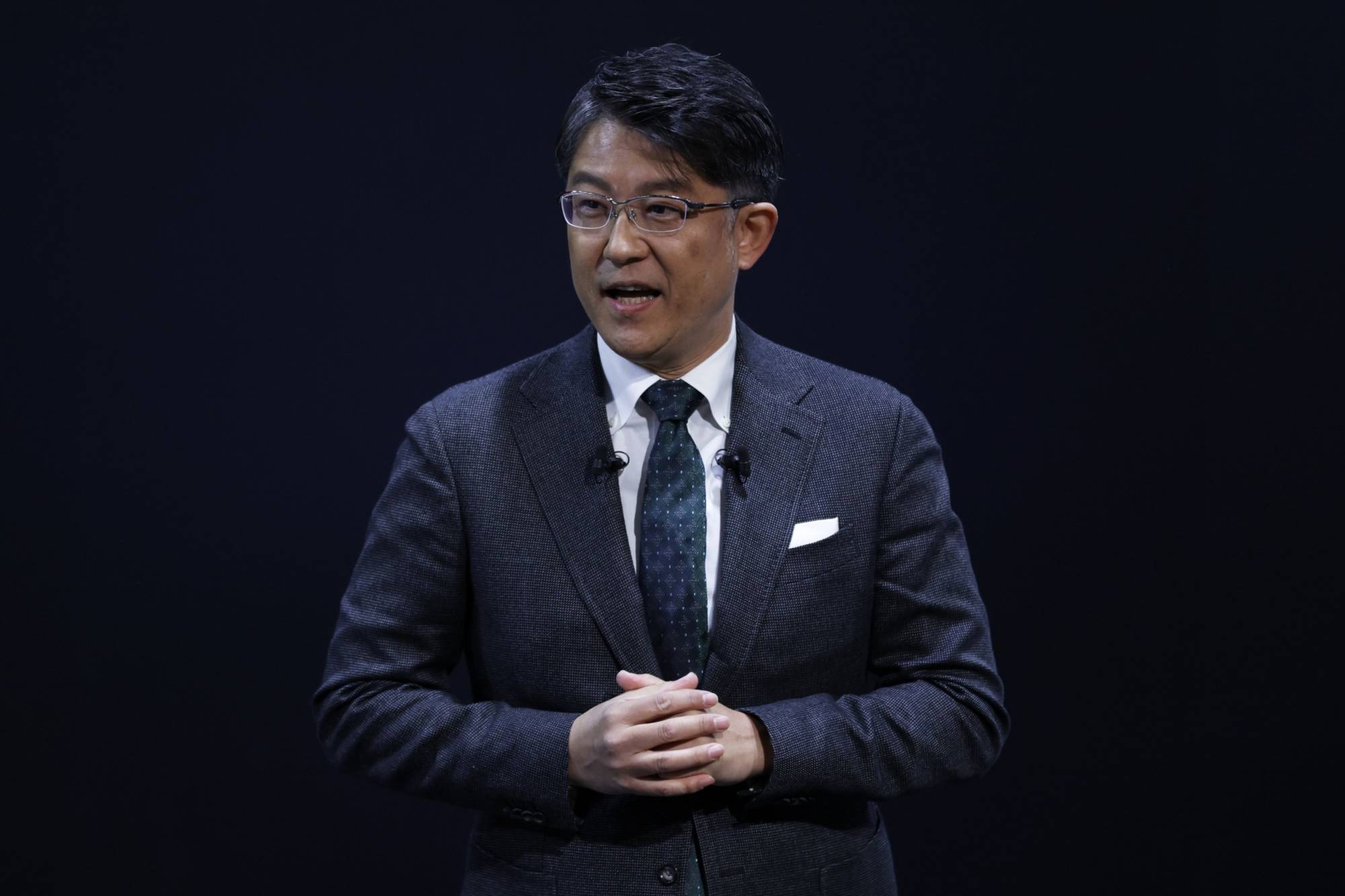 Koji Sato, president of Lexus International, at an event in Chiba Prefecture on Jan. 13 | Bloomberg