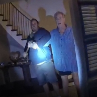 Suspect David DePape (left) stands next to Paul Pelosi, husband of former U.S. House Speaker Nancy Pelosi, at the Pelosis\' San Francisco home on Oct. 28 before DePape attacked him with a hammer in this image taken from video released Friday. | SAN FRANCISCO POLICE DEPARTMENT / VIA AFP-JIJI