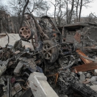 A residential building destroyed by a Russian missile strike in Kramatorsk, Ukraine, on Thursday | REUTERS