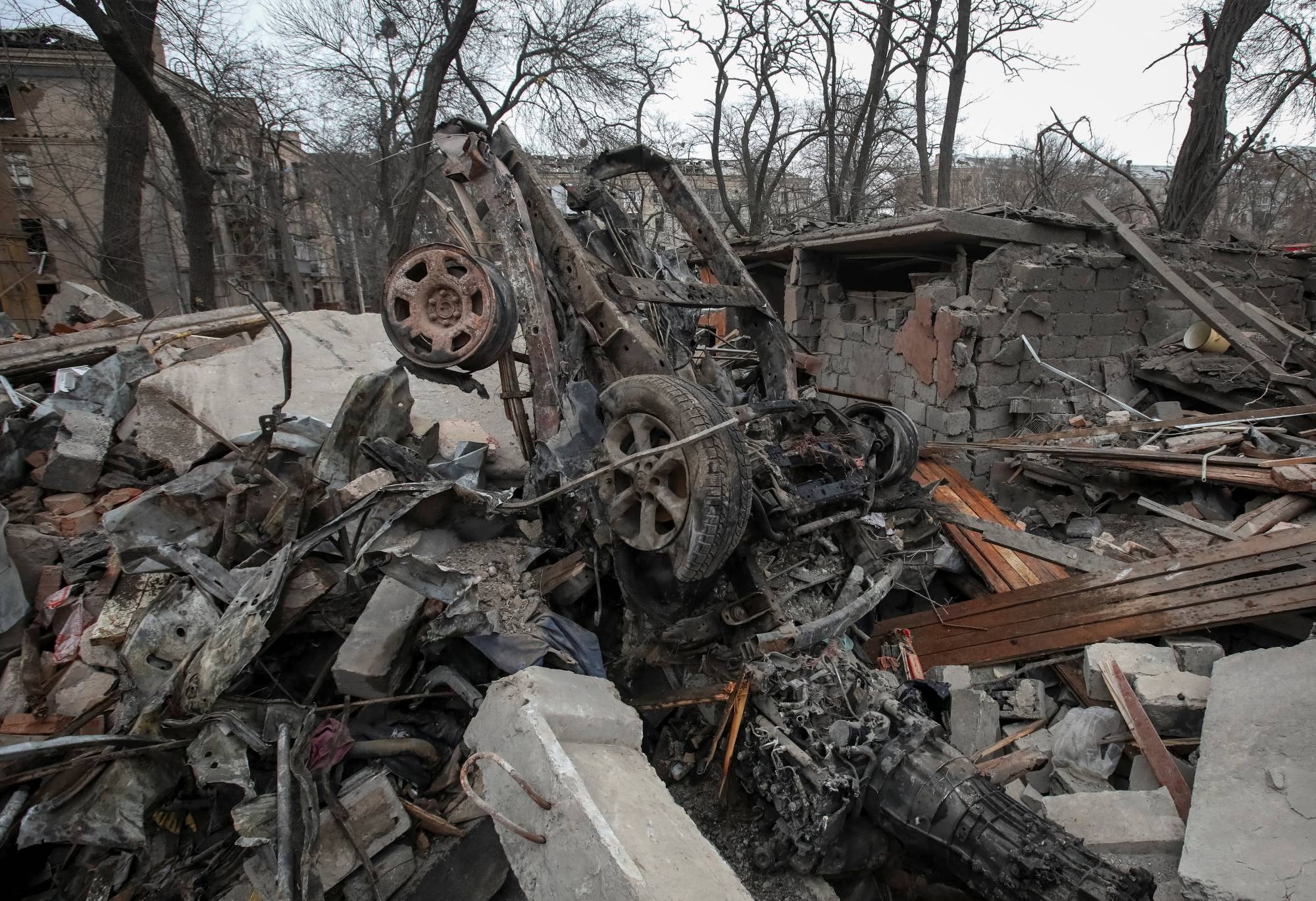 A residential building destroyed by a Russian missile strike in Kramatorsk, Ukraine, on Thursday | REUTERS