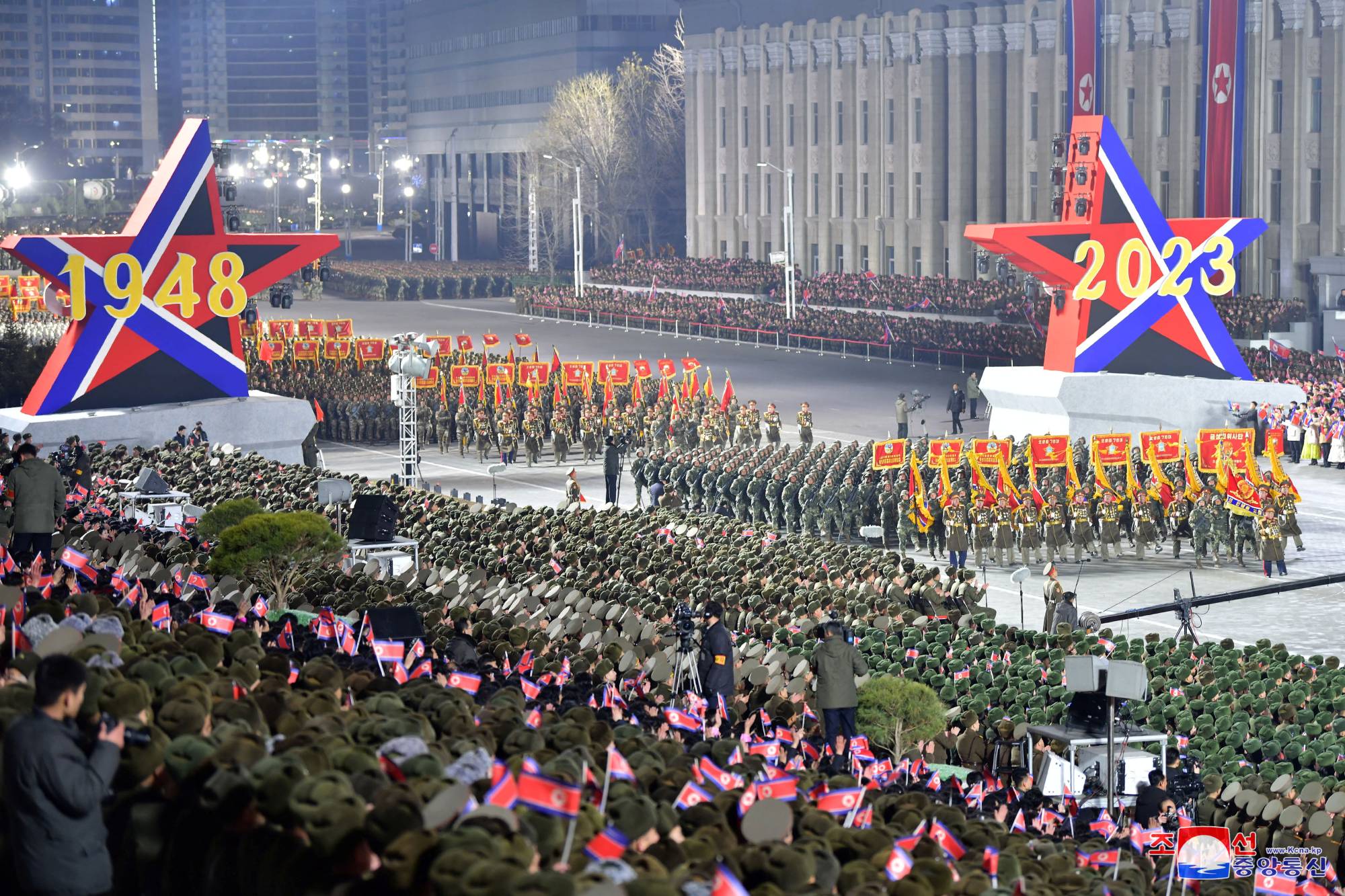Troops take part in a military parade in Pyongyang on Wednesday. | KCNA / via REUTERS 