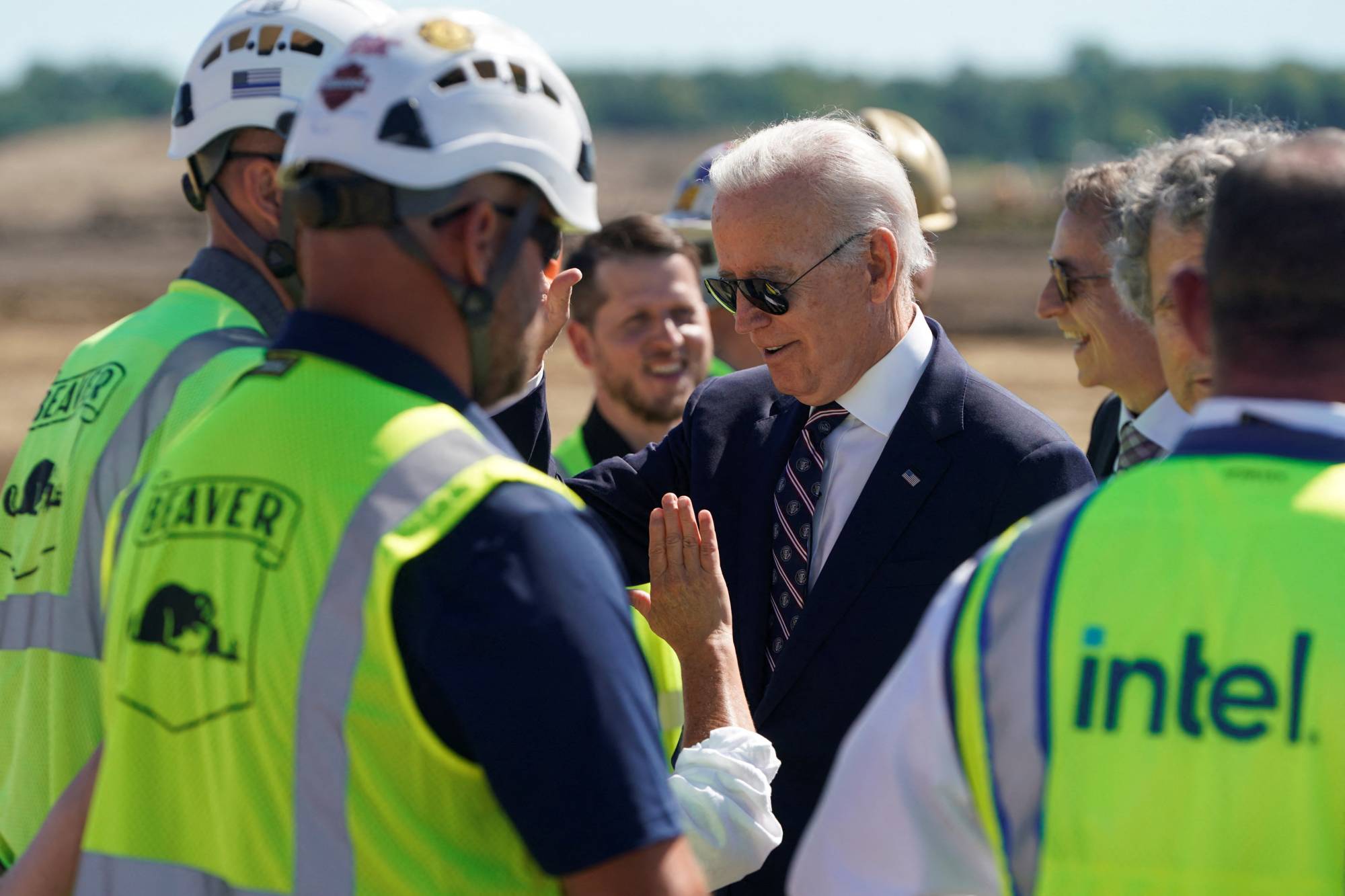 U.S. President Joe Biden attends the groundbreaking of a new Intel semiconductor manufacturing facility in New Albany, Ohio on Sept. 9. With its relationship with China, the U.S. is facing a very different chip war to its conflict with Japan more two decades ago. | REUTERS