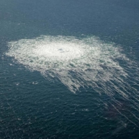 Gas bubbles from one of the damaged Nord Stream pipelines in the Baltic Sea in September  |  DANISH DEFENSE COMMAND / VIA REUTERS 