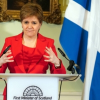 Nicola Sturgeon announces her resignation as first minister of Scotland in Edinburgh on Wednesday.  | POOL / VIA AFP-JIJI