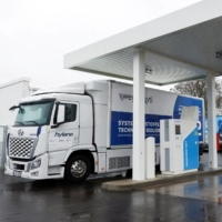A Hyundai Xcient Fuel cell hydrogen truck refuels at a Hydrogen H2 Filling station for trucks and cars in Berlin. | REUTERS