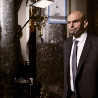 Sen. John Fetterman leaves the House chamber following the State of the Union address on Capitol Hill in Washington on Feb. 7 | T.J. KIRKPATRICK / THE NEW YORK TIMES