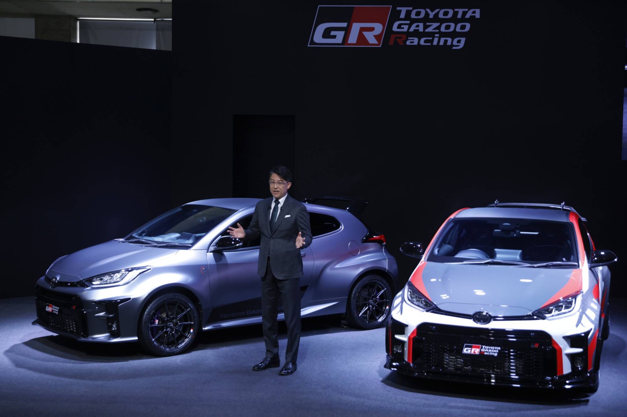 Koji Sato, Toyota Motor's incoming chief executive officer, speaks at the Tokyo Auto Salon in Chiba on Jan 13.  | BLOOMBERG