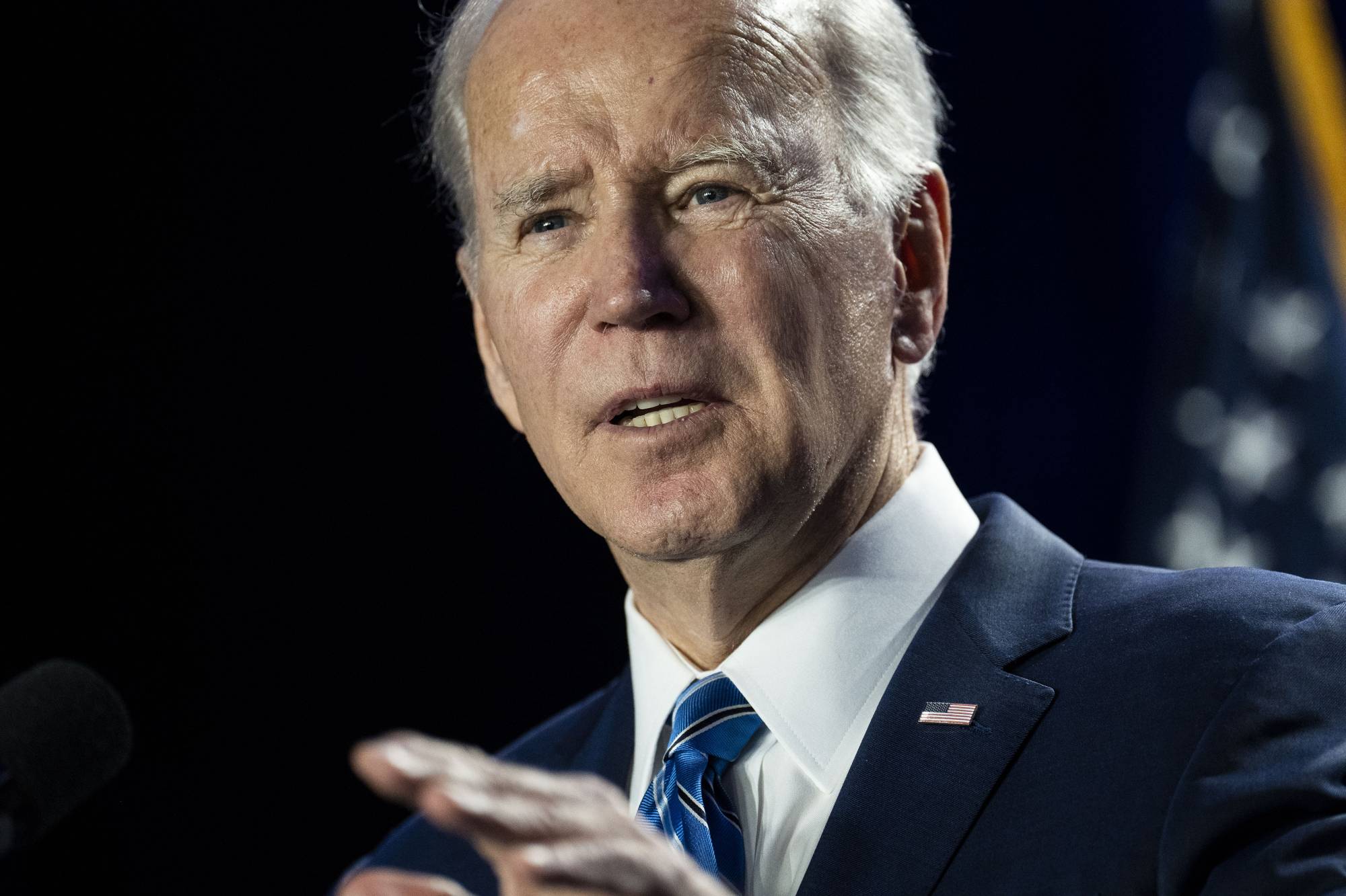 U.S. President Joe Biden speaks in Baltimore, Maryland, on Wednesday. | DOUG MILLS / THE NEW YORK TIMES