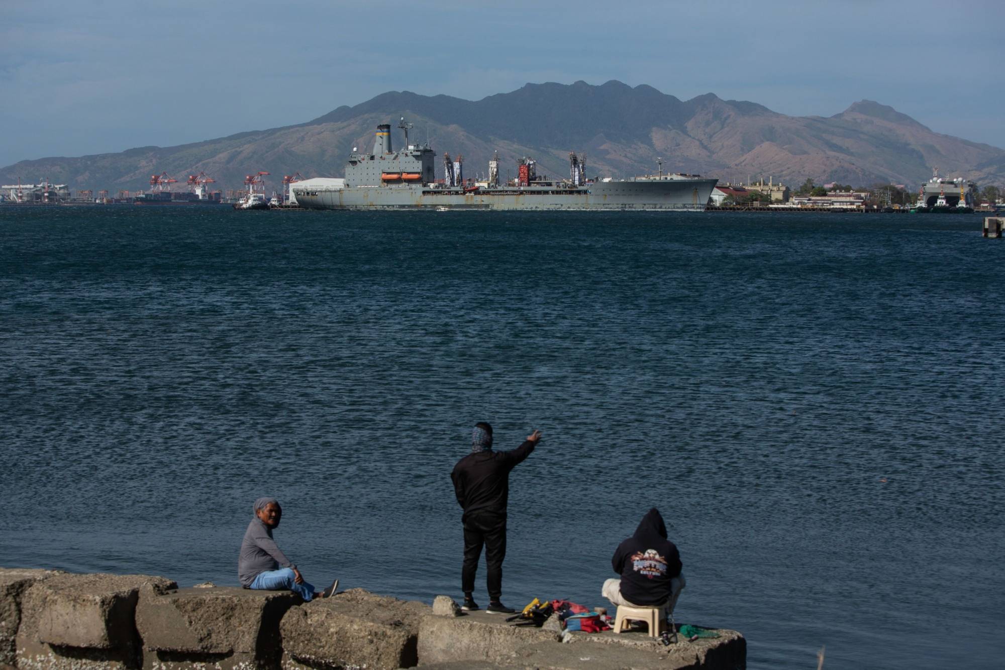The USNS John Ericsson American supply ship is docked at a shipyard at the Subic Bay Freeport Zone in Subic, Philippines, in February. | BLOOMBERG