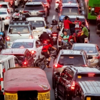 Heavy traffic in Quezon City, Metro Manila, in December.  | REUTERS