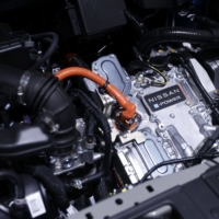 Nissan\'s second-generation e-Power system, installed on a Note e-Power vehicle, on display during a media briefing at the company\'s global headquarters in Yokohama. | BLOOMBERG