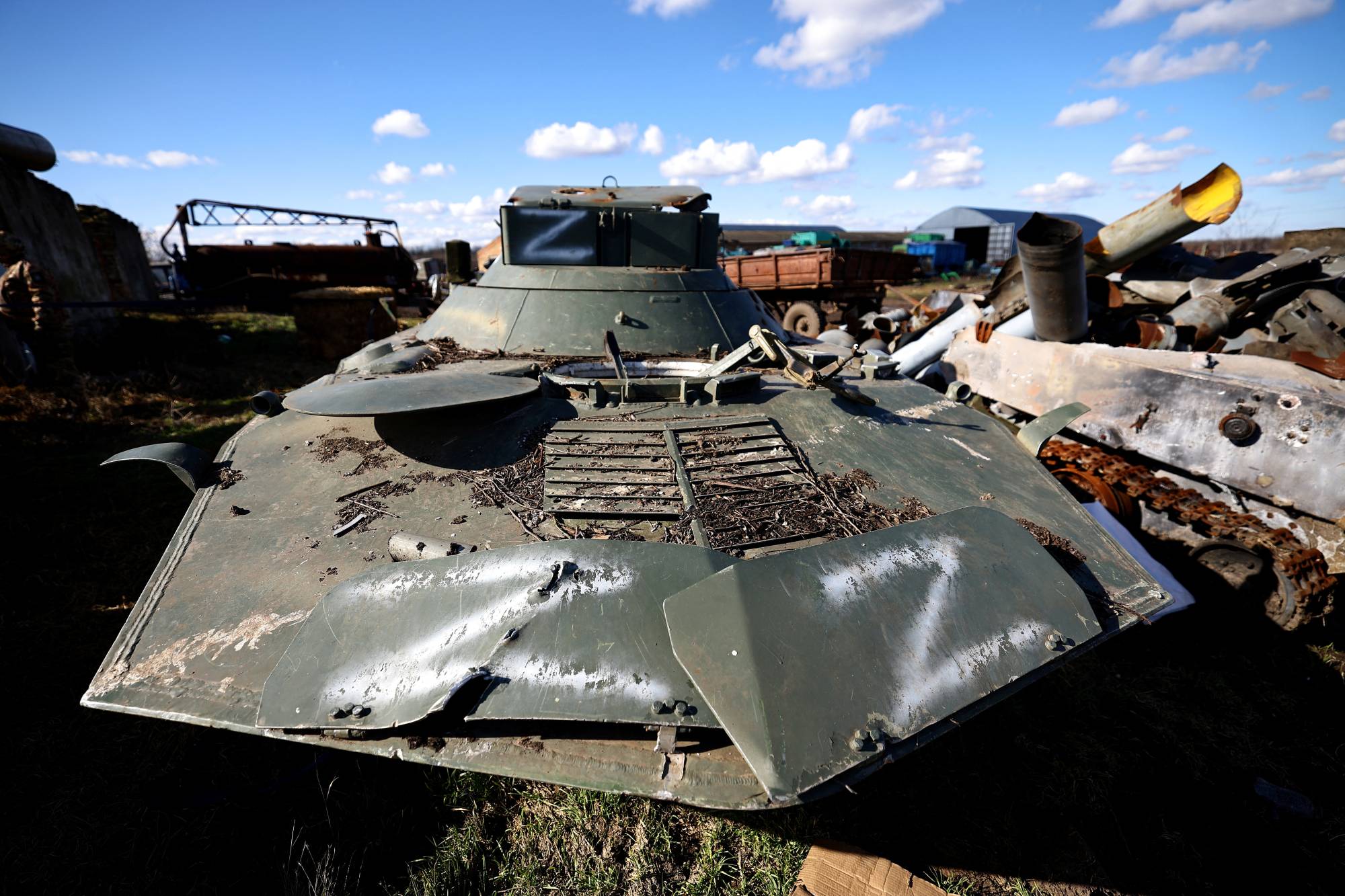 An armored vehicle left behind by the Russian military on Klepach's farm | REUTERS