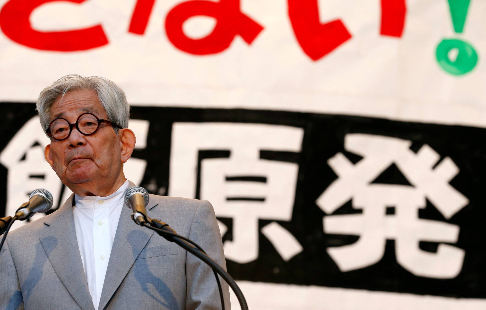 Nobel Prize-winning author Kenzaburo Oe makes a speech at a rally against a possible restart of nuclear reactors, in Tokyo in June 2012. | REUTERS