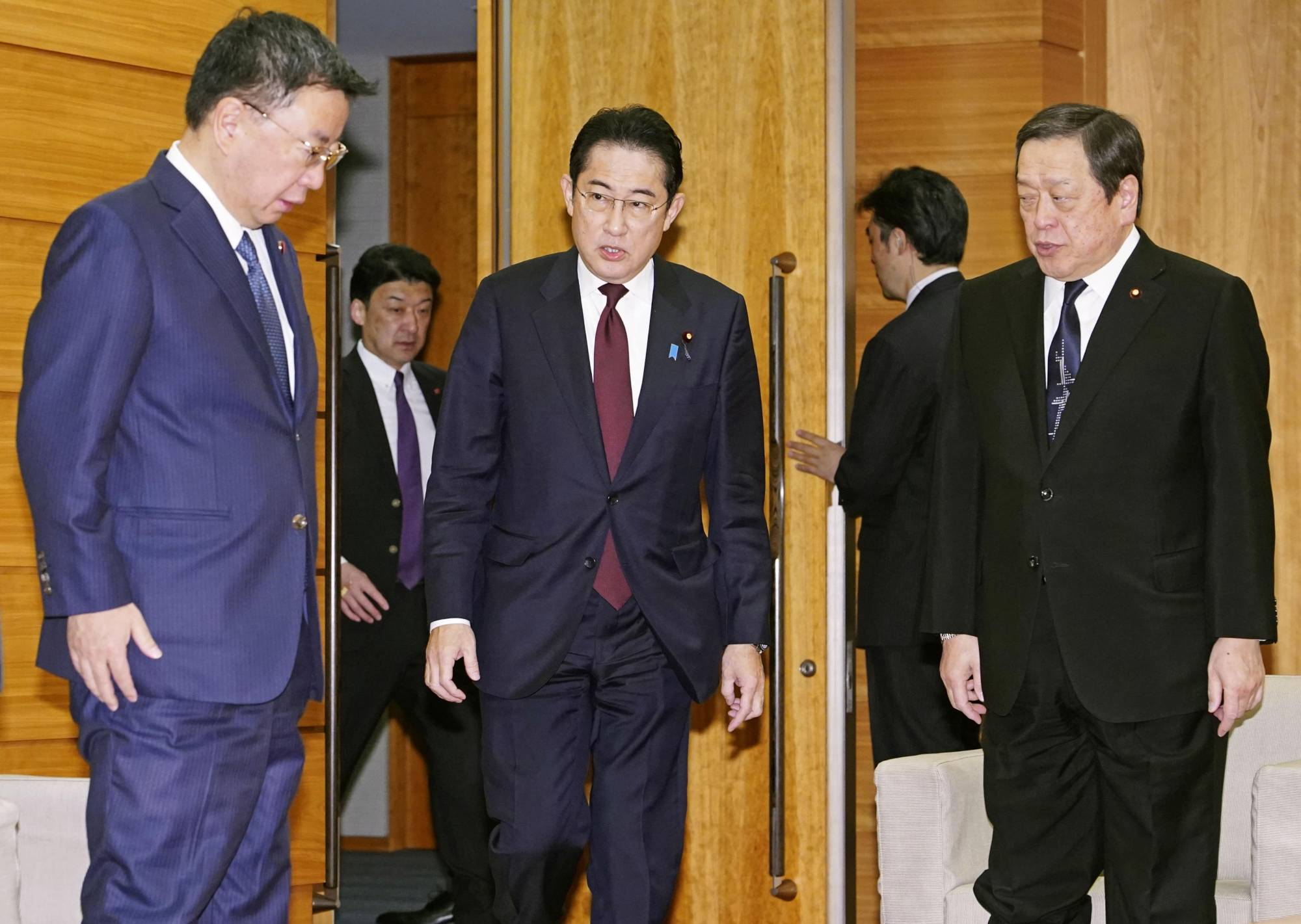 Prime Minister Fumio Kishida attends a Cabinet meeting at the Prime Minister's Office on Tuesday. | KYODO