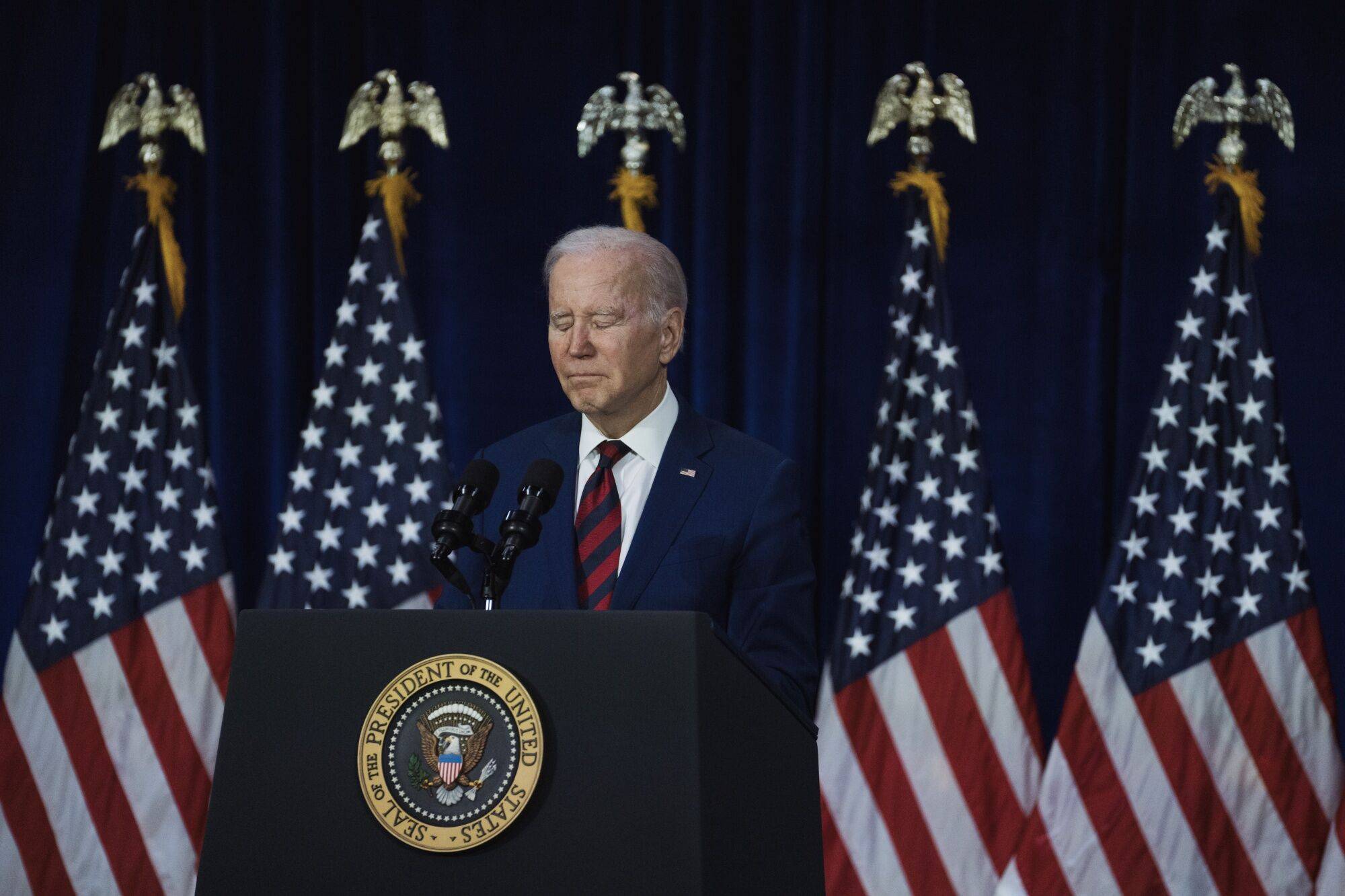 U.S. President Joe Biden speaks at the Boys & Girls Club of West San Gabriel Valley in Monterey Park, California, on Tuesday. Biden announced a new executive order intended to reduce gun violence. | BLOOMBERG 
