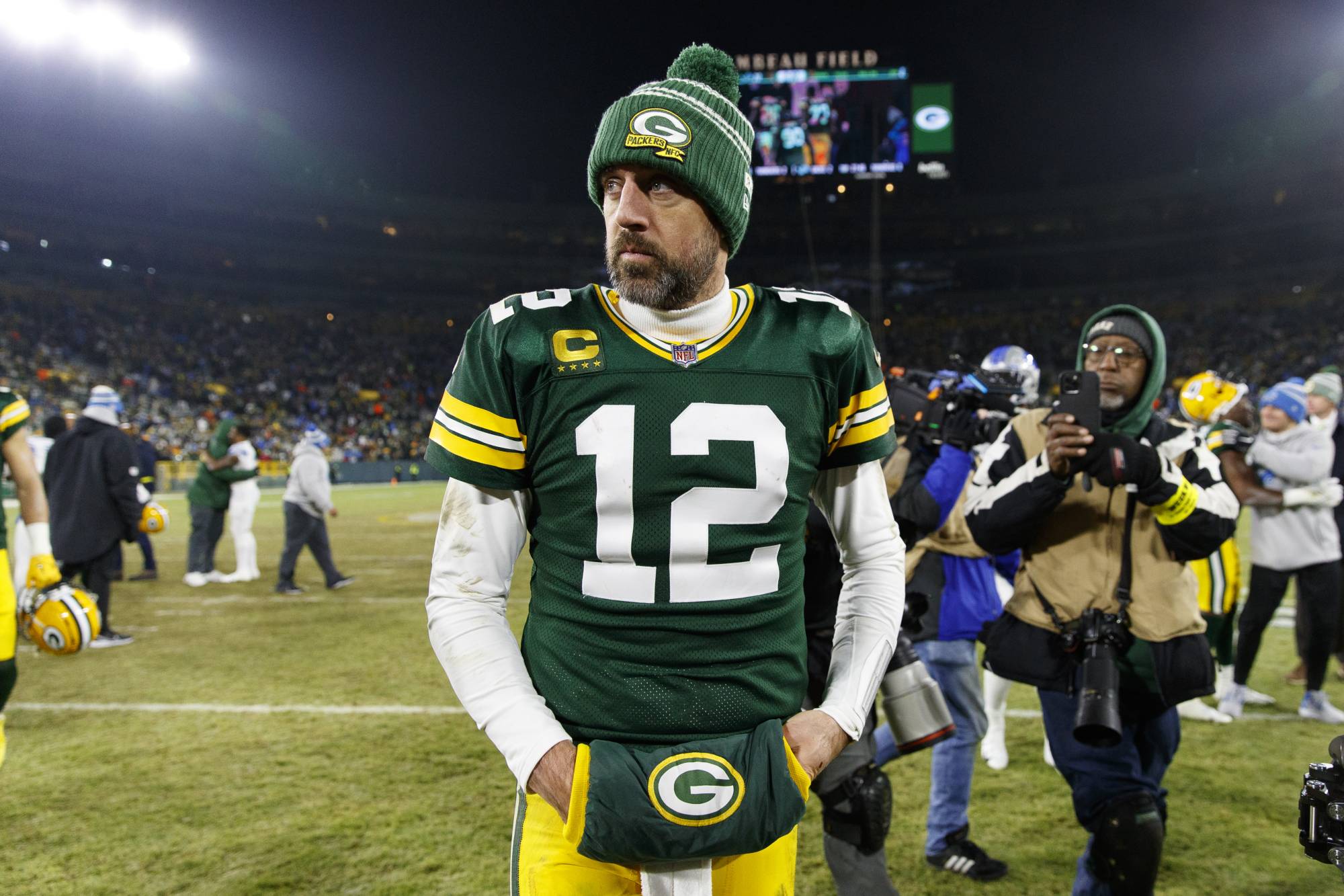 Green Bay Packers quarterback Aaron Rodgers following a game against the Detroit Lions at Lambeau Field in Green Bay, Wisconsin, on Jan 8. | USA TODAY/ VIA REUTERS