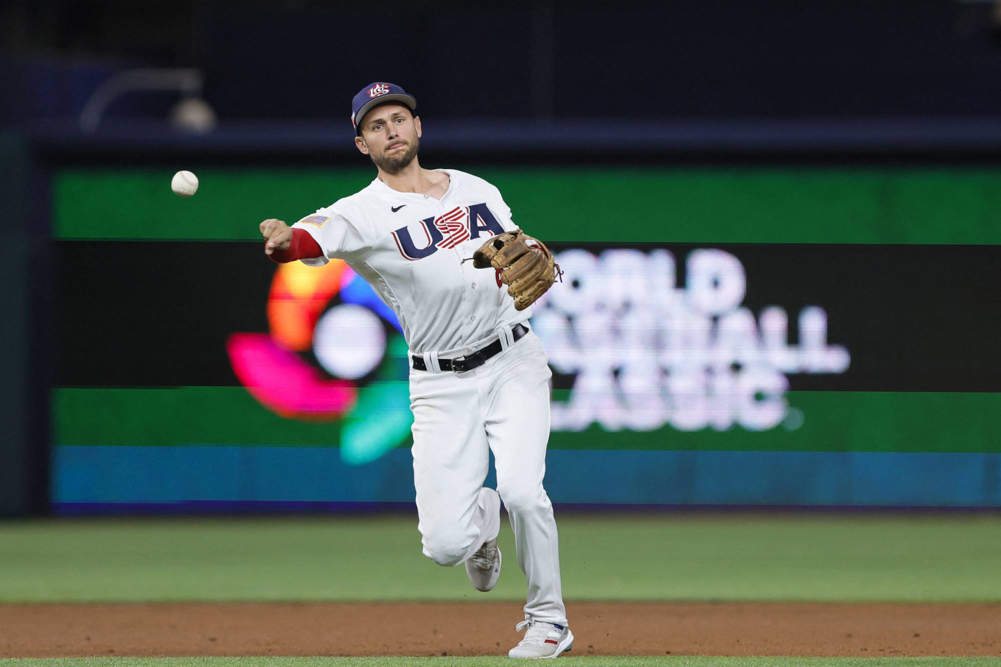 U.S. shortstop Trea Turner throws to first for an out against Cuba during the first inning at LoanDepot Park in Miami. The U.S. won the World Baseball Classic semifinal 14-2. | USA TODAY / VIA REUTERS