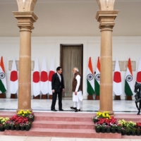 Kishida and Modi ahead of their meeting at Hyderabad House in New Delhi on Monday | BLOOMBERG