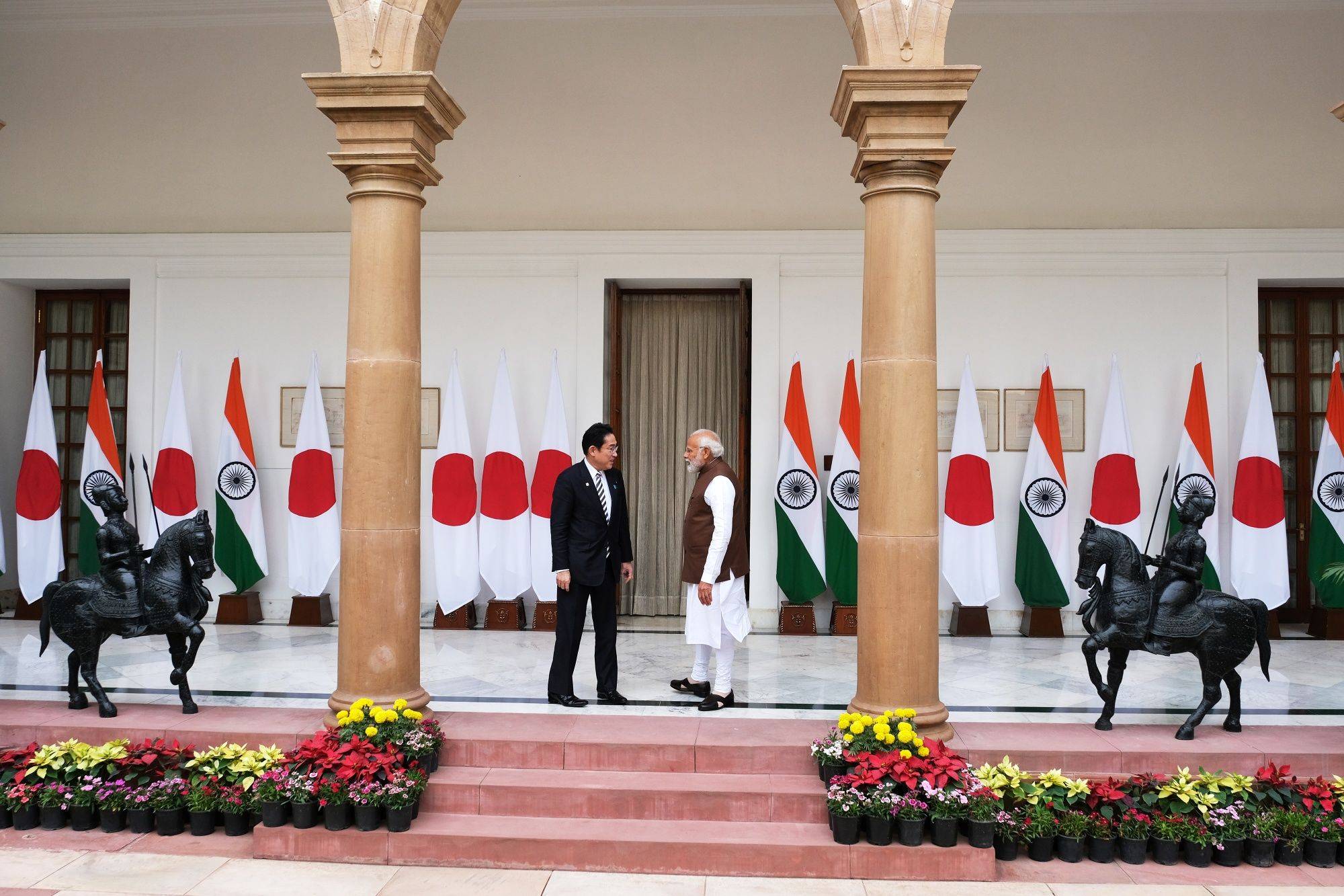 Kishida and Modi ahead of their meeting at Hyderabad House in New Delhi on Monday | Bloomberg