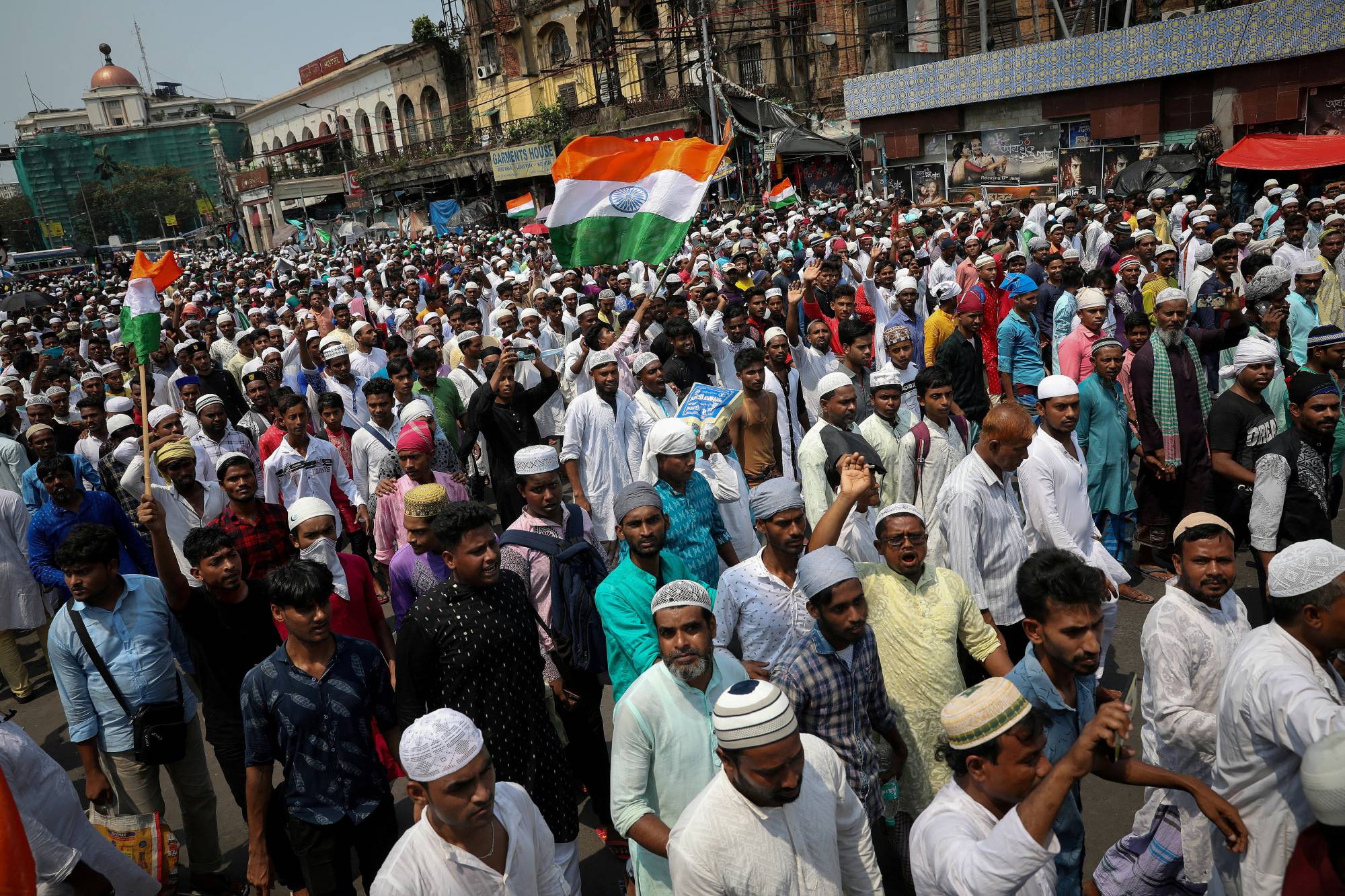 Muslims shout slogans during a protest in Kolkata, India, in June. | REUTERS