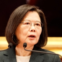 Taiwan President Tsai Ing-wen speaks during a news conference with the incoming Taiwan Premier Chen Chien-jen and outgoing Taiwan Premier Su Tseng-chang at the presidential office in Taipei on January 27. | REUTERS