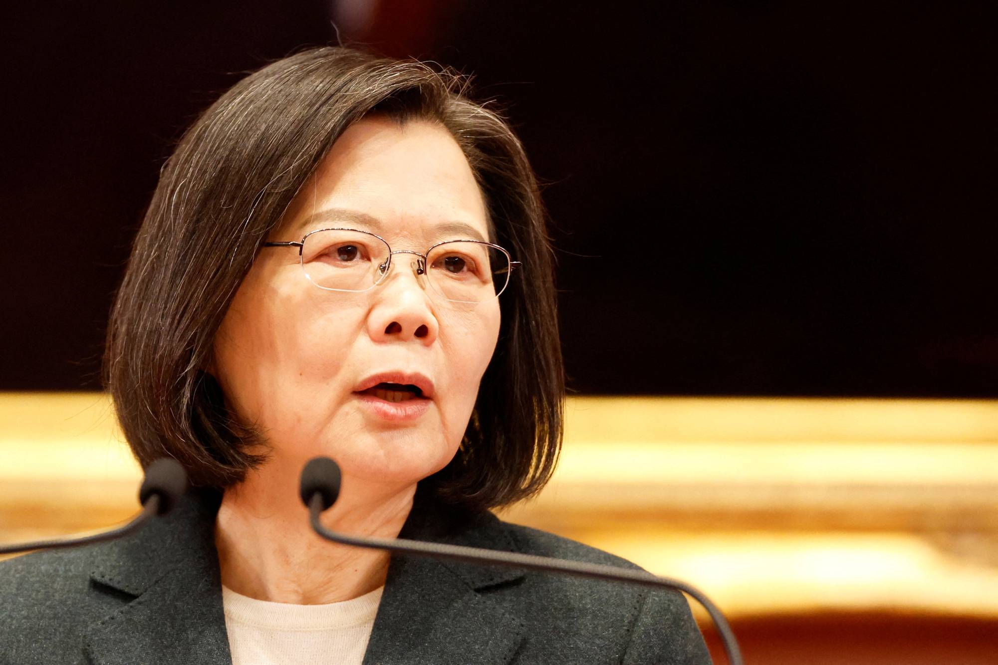 Taiwan President Tsai Ing-wen speaks during a news conference with the incoming Taiwan Premier Chen Chien-jen and outgoing Taiwan Premier Su Tseng-chang at the presidential office in Taipei on January 27. | REUTERS