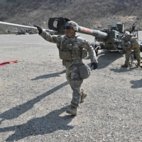 U.S. soldiers during a drill at a military training field in Pocheon, South Korea, on March 19 | AFP-JIJI