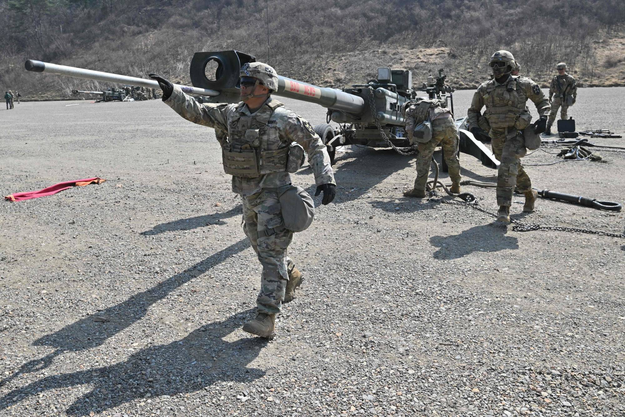 U.S. soldiers during a drill at a military training field in Pocheon, South Korea, on March 19 | AFP-JIJI