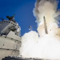 The Maritime Self-Defense Force\'s Maya Aegis destroyer fires off a missile last November in the Pacific Ocean. | MSDF / VIA KYODO