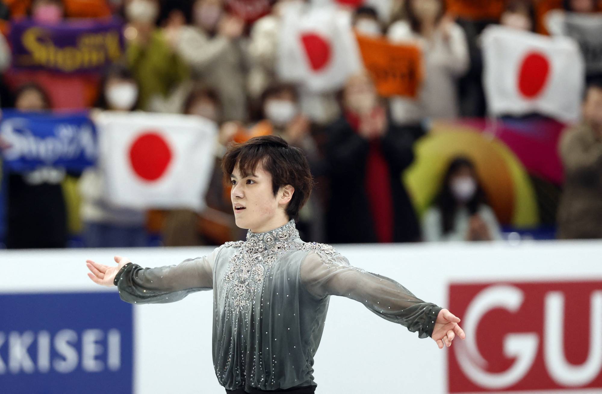 Shoma Uno performs his free skate at the ISU World Figure Skating Championships in Saitama on Saturday. | Reuters