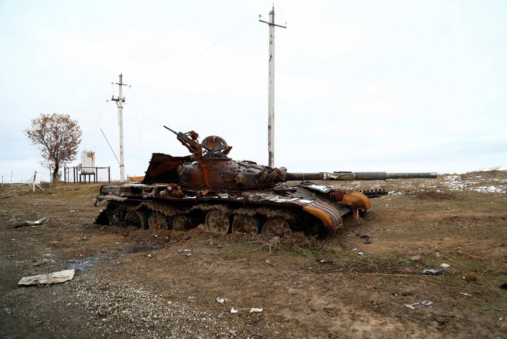 A ethnic Armenian tank destroyed in a battle by Azerbaijani forces in the Jabrayil district of Azerbaijan  | REUTERS