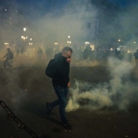 A demonstration as part of a nationwide strike against pension reform near Opera in central Paris on Thursday | BLOOMBERG