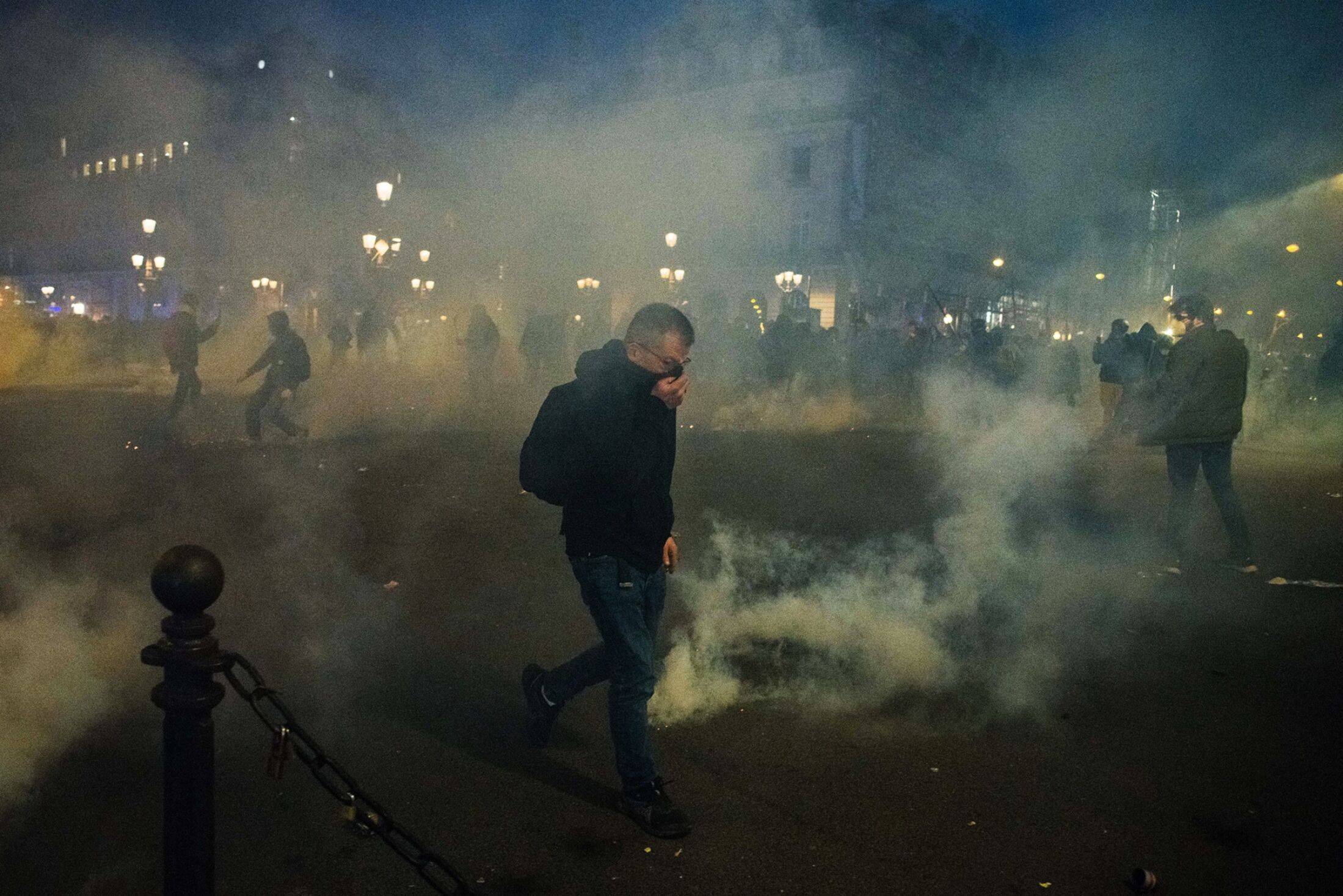 A demonstration as part of a nationwide strike against pension reform near Opera in central Paris on Thursday | Bloomberg