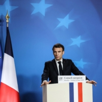 French President Emmanuel Macron at the European Union leaders summit in Brussels on Friday | BLOOMBERG