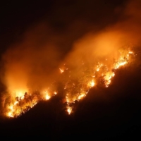 A forest fire in Nakhon Nayok province, northeast of Bangkok, on Thursday | THAI NEWS PIX / VIA AFP-JIJI