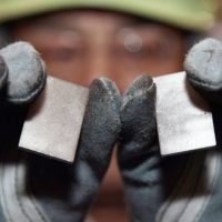 Rare earth magnets are displayed at the Green Cycle Systems Corp. plant, a subsidiary of Mitsubishi Electric, in the city of Chiba. | BLOOMBERG