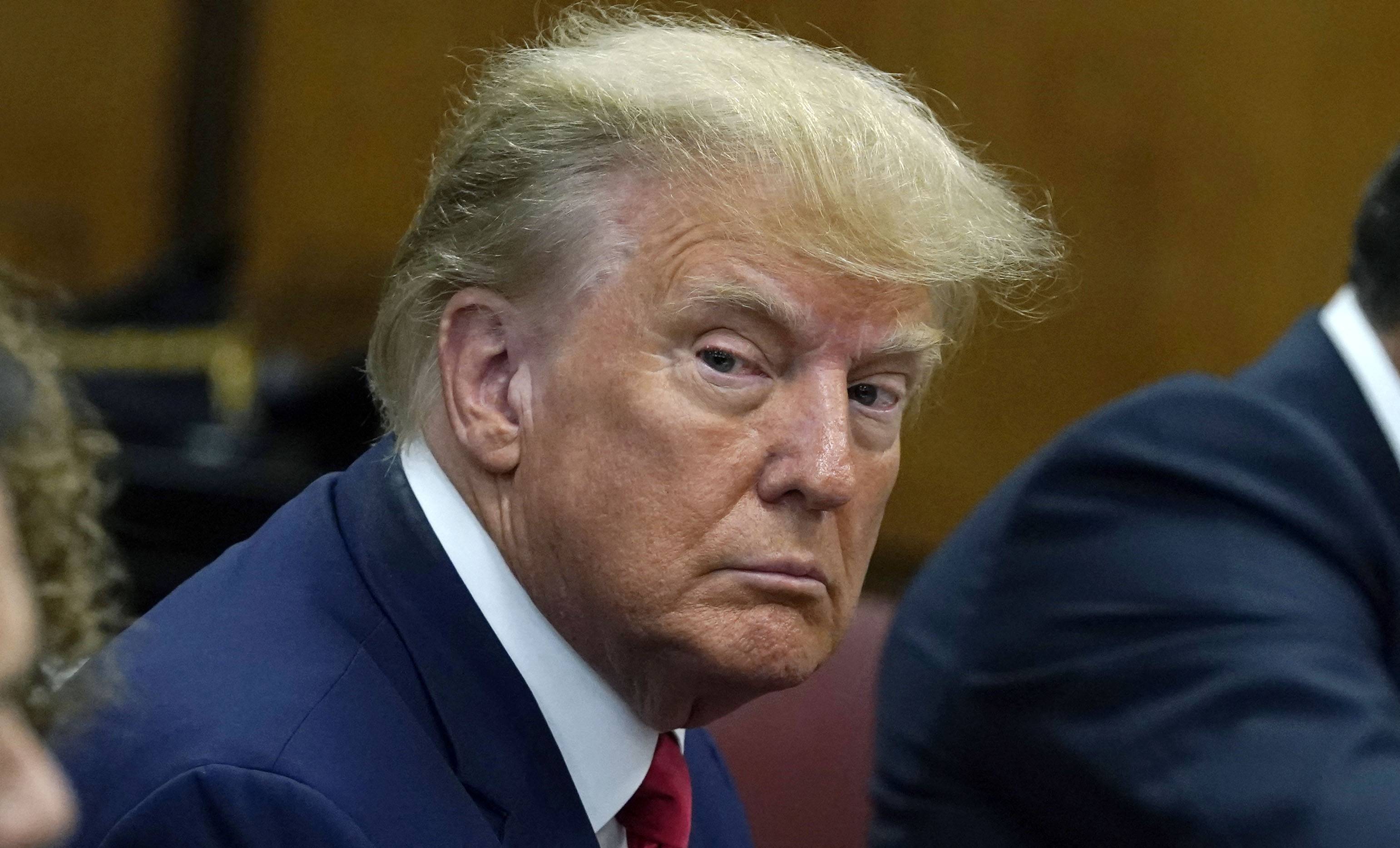 Former U.S. president Donald Trump appears in court at the Manhattan Criminal Court in New York on Tuesday | Pool / via AFP-Jiji