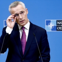 NATO Secretary-General Jens Stoltenberg speaks during a news conference at NATO headquarters in Brussels on April 5.  | AFP-JIJI