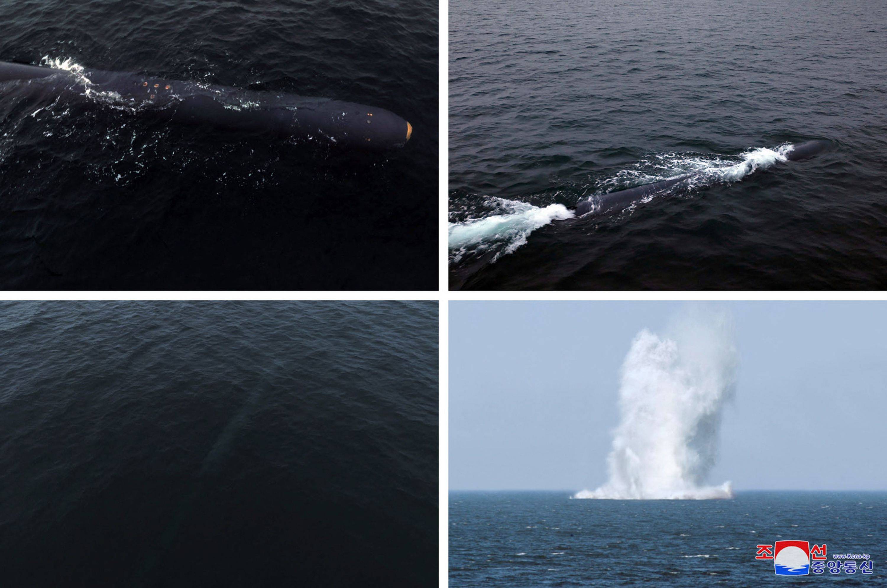A North Korean underwater nuclear attack drone is seen in the Sea of Japan in this image released Saturday. | KCNA / KNS / VIA AFP-JIJI