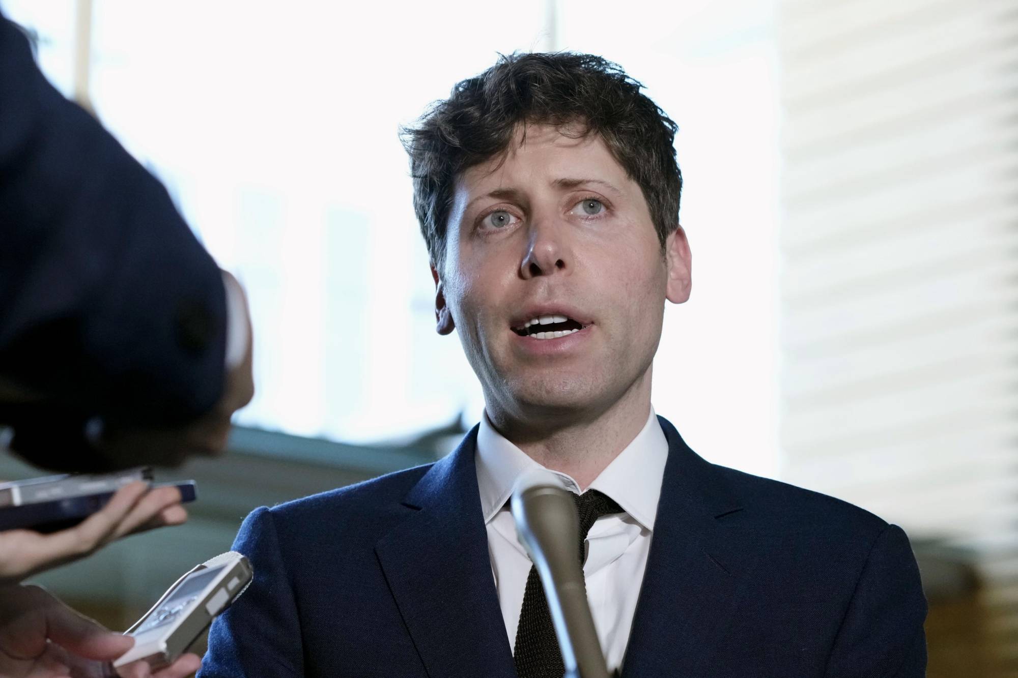 Open AI CEO Sam Altman speaks to reporters after meeting with Prime Minister Fumio Kishida at the Prime Minister's Office in Tokyo on Monday. | KYODO