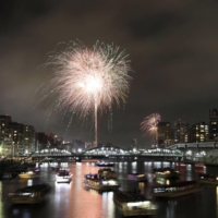 A display of fireworks over the Sumida River in Tokyo in July 2019. The Sumida River Fireworks Festival will be back this summer after a four-year hiatus due to the COVID-19 pandemic. | KYODO
